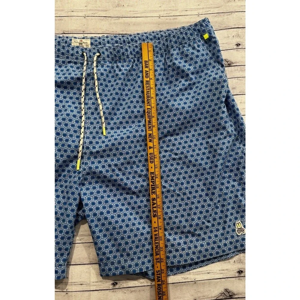Psycho Bunny Swim Trunk Short Sz 5XL Blue Geometric Pattern Drawstring Lined